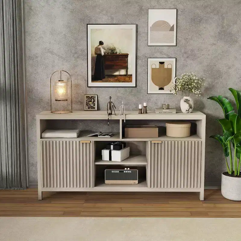 Meuble TV de ferme COZONY 59 pouces avec porte cannelée et étagères réglables, centre de divertissement pour téléviseurs 65 pouces