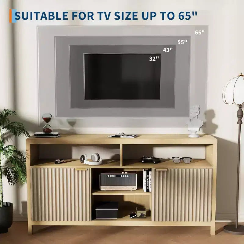 Meuble TV de ferme COZONY 59 pouces avec porte cannelée et étagères réglables, centre de divertissement pour téléviseurs 65 pouces