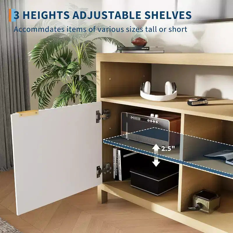 Meuble TV de ferme COZONY 59 pouces avec porte cannelée et étagères réglables, centre de divertissement pour téléviseurs 65 pouces