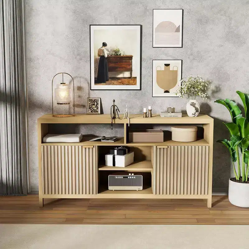 Meuble TV de ferme COZONY 59 pouces avec porte cannelée et étagères réglables, centre de divertissement pour téléviseurs 65 pouces