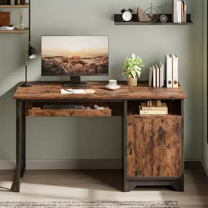 Bestier Bureau informatique 122 cm avec rangement, petit bureau de direction avec armoire, étagère ouverte et plateau de clavier pour la maison et le bureau