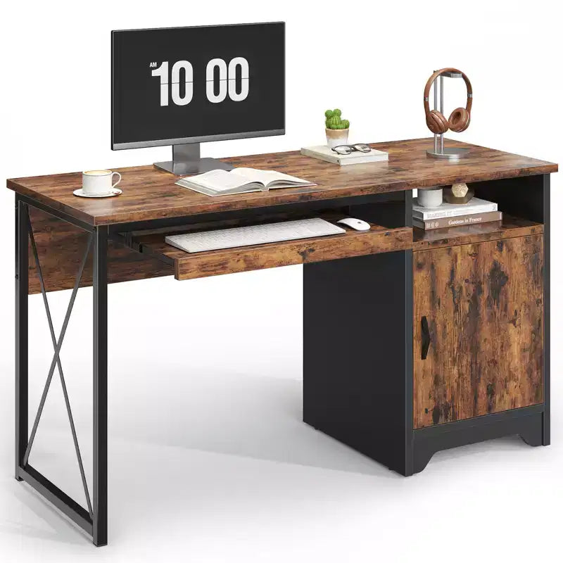 Bestier Bureau informatique 122 cm avec rangement, petit bureau de direction avec armoire, étagère ouverte et plateau de clavier pour la maison et le bureau