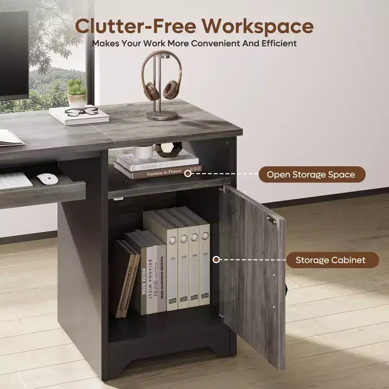 Bestier Bureau informatique 122 cm avec rangement, petit bureau de direction avec armoire, étagère ouverte et plateau de clavier pour la maison et le bureau