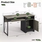 Bestier Bureau informatique 122 cm avec rangement, petit bureau de direction avec armoire, étagère ouverte et plateau de clavier pour la maison et le bureau