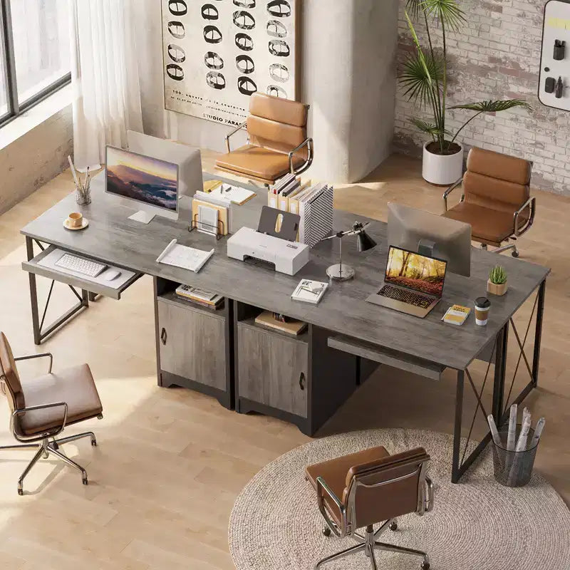 Bestier Bureau informatique 122 cm avec rangement, petit bureau de direction avec armoire, étagère ouverte et plateau de clavier pour la maison et le bureau