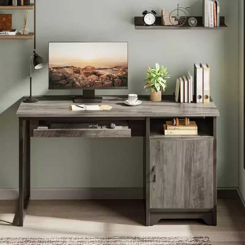 Bestier Bureau informatique 122 cm avec rangement, petit bureau de direction avec armoire, étagère ouverte et plateau de clavier pour la maison et le bureau