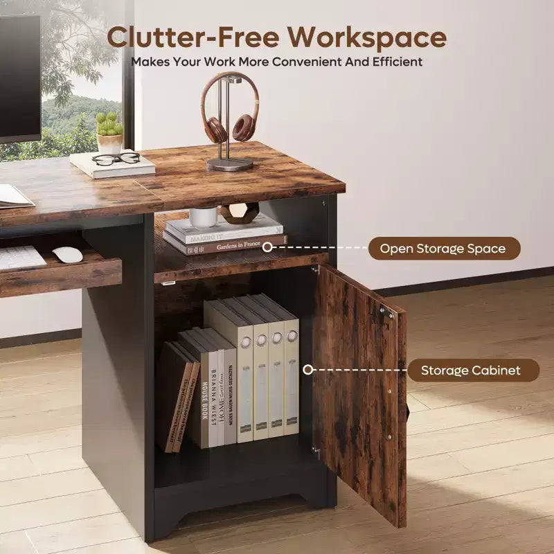 Bestier Bureau informatique 122 cm avec rangement, petit bureau de direction avec armoire, étagère ouverte et plateau de clavier pour la maison et le bureau
