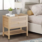 GustoWave Table de Chevet en Rotin Lot de 2, avec 2 Tiroirs en Rotin, Grande Table de Chevet avec Étagère de Rangement Ouverte, Table de Nuit de Ferme