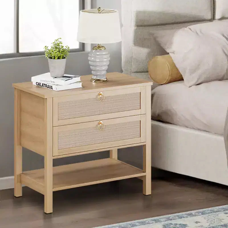 GustoWave Table de Chevet en Rotin Lot de 2, avec 2 Tiroirs en Rotin, Grande Table de Chevet avec Étagère de Rangement Ouverte, Table de Nuit de Ferme