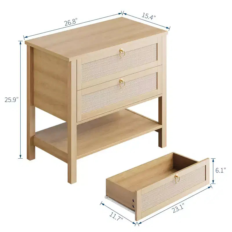 GustoWave Table de Chevet en Rotin Lot de 2, avec 2 Tiroirs en Rotin, Grande Table de Chevet avec Étagère de Rangement Ouverte, Table de Nuit de Ferme