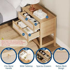 GustoWave Table de Chevet en Rotin Lot de 2, avec 2 Tiroirs en Rotin, Grande Table de Chevet avec Étagère de Rangement Ouverte, Table de Nuit de Ferme