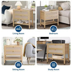GustoWave Table de Chevet en Rotin Lot de 2, avec 2 Tiroirs en Rotin, Grande Table de Chevet avec Étagère de Rangement Ouverte, Table de Nuit de Ferme
