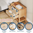 GustoWave Table de Chevet en Rotin Lot de 2, avec 2 Tiroirs en Rotin, Grande Table de Chevet avec Étagère de Rangement Ouverte, Table de Nuit de Ferme