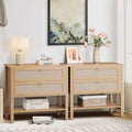 GustoWave Rattan Night Stand Set of 2,with 2 Rattan Drawers,Large Bedside Table Side Table with Open Storage Shelf, Farmhouse Nightstand
