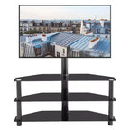 Meuble TV multifonction noir de 35,4 pouces - Support pivotant réglable en hauteur avec 3 étagères en verre trempé