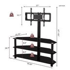 Meuble TV multifonction noir de 35,4 pouces - Support pivotant réglable en hauteur avec 3 étagères en verre trempé