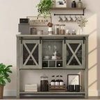 Meuble de bar à vin avec porte coulissante style grange, buffet de cuisine rustique avec porte-bouteilles et porte-verres, meuble de rangement pour liqueurs pour salle à manger, gris