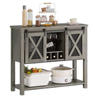 Meuble de bar à vin avec porte coulissante style grange, buffet de cuisine rustique avec porte-bouteilles et porte-verres, meuble de rangement pour liqueurs pour salle à manger, gris