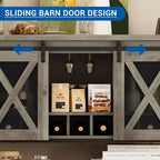 Meuble de bar à vin avec porte coulissante style grange, buffet de cuisine rustique avec porte-bouteilles et porte-verres, meuble de rangement pour liqueurs pour salle à manger, gris