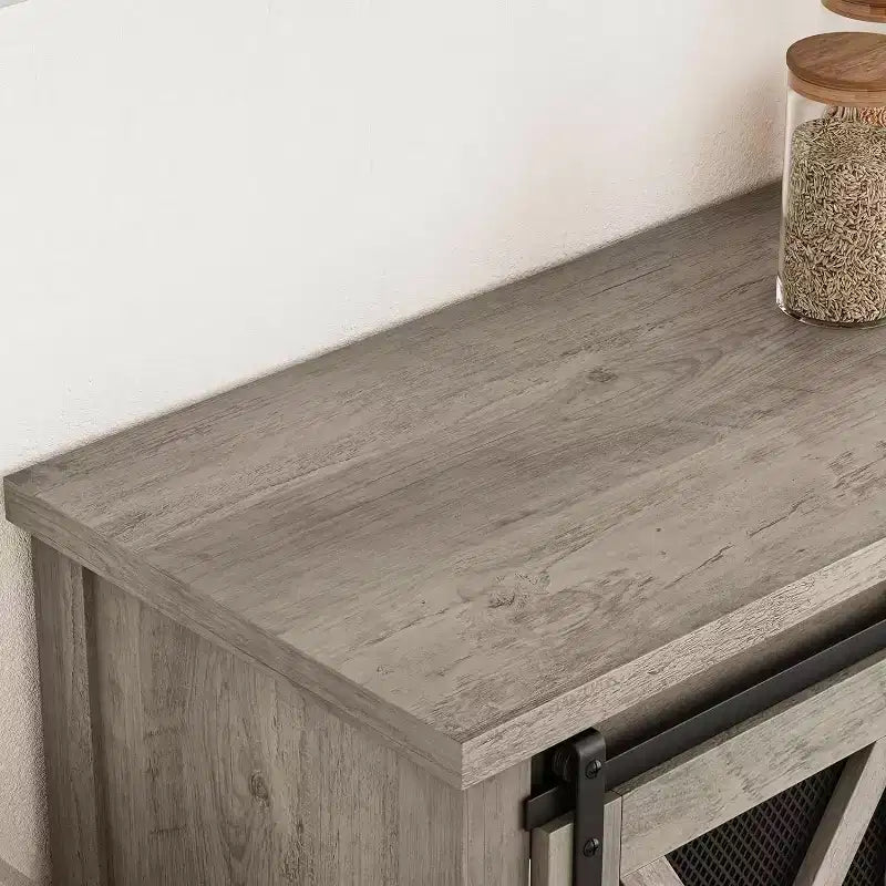 Meuble de bar à vin avec porte coulissante style grange, buffet de cuisine rustique avec porte-bouteilles et porte-verres, meuble de rangement pour liqueurs pour salle à manger, gris