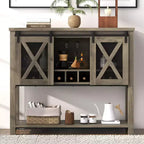 Meuble de bar à vin avec porte coulissante style grange, buffet de cuisine rustique avec porte-bouteilles et porte-verres, meuble de rangement pour liqueurs pour salle à manger, gris