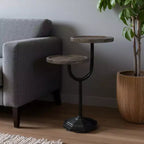 HomeRoots 19 Table d'appoint ronde à double plateau en bois massif et fer, naturelle et noire