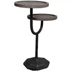 HomeRoots 19 Table d'appoint ronde à double plateau en bois massif et fer, naturelle et noire