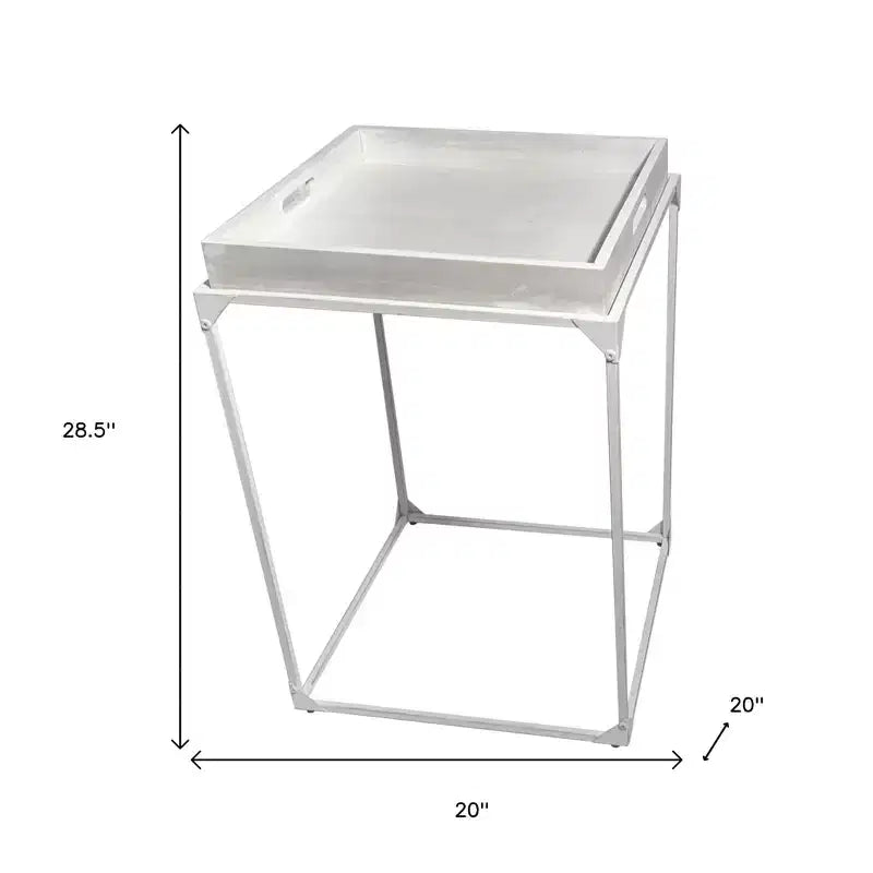 Table d'appoint carrée de style plateau HomeRoots 29 en bois massif blanc et fer