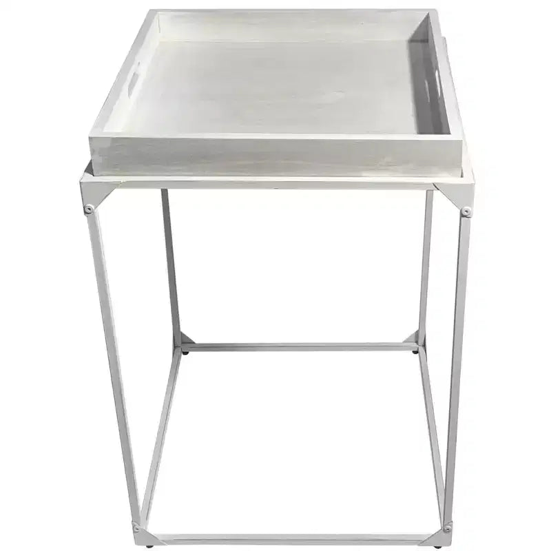 Table d'appoint carrée de style plateau HomeRoots 29 en bois massif blanc et fer
