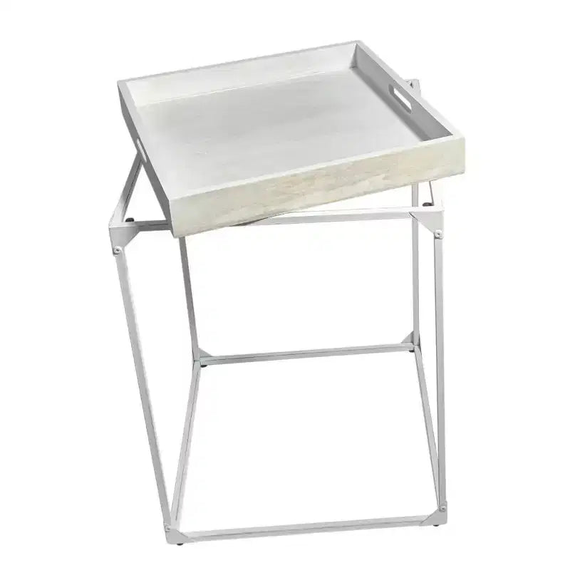 Table d'appoint carrée de style plateau HomeRoots 29 en bois massif blanc et fer