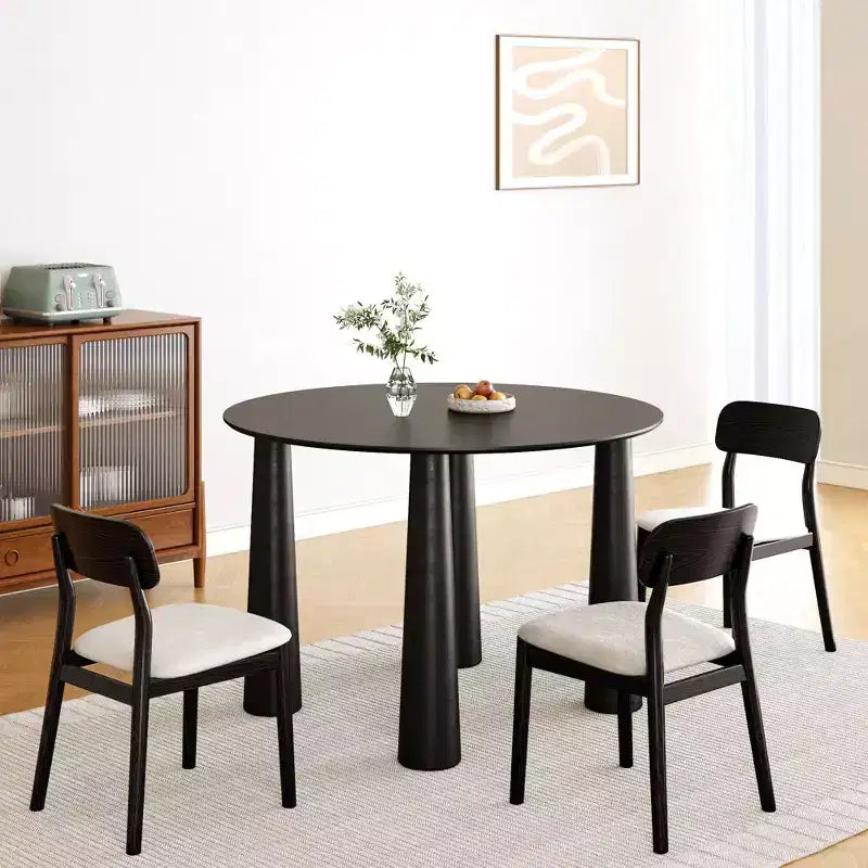 PexFix 45 Table de salle à manger ronde pour 4 personnes avec plateau à bord incurvé et 4 pieds coniques pour salon, salle à manger, bureau, café, robuste, noir