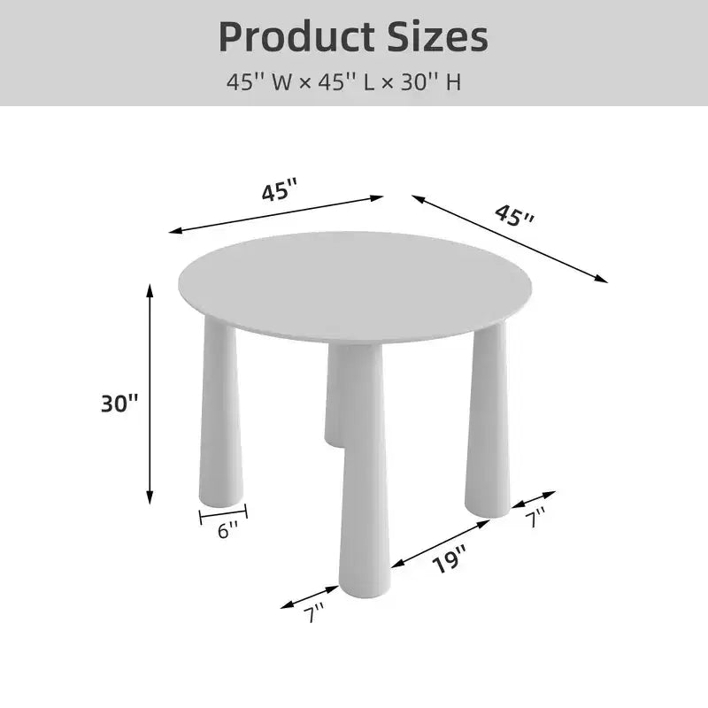 PexFix 45 Table de salle à manger ronde pour 4 personnes avec plateau à bord incurvé et 4 pieds coniques pour salon, salle à manger, bureau, café, robuste, noir