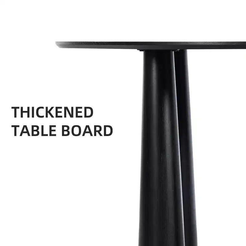 PexFix 45 Table de salle à manger ronde pour 4 personnes avec plateau à bord incurvé et 4 pieds coniques pour salon, salle à manger, bureau, café, robuste, noir