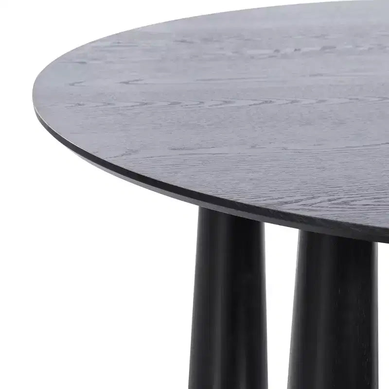 PexFix 45 Table de salle à manger ronde pour 4 personnes avec plateau à bord incurvé et 4 pieds coniques pour salon, salle à manger, bureau, café, robuste, noir