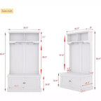 Acekool Portemanteau d'entrée 4 en 1 avec banc à chaussures de rangement, porte-manteaux avec 4 crochets, organisateur d'entrée avec étagères de présentation et armoire, blanc