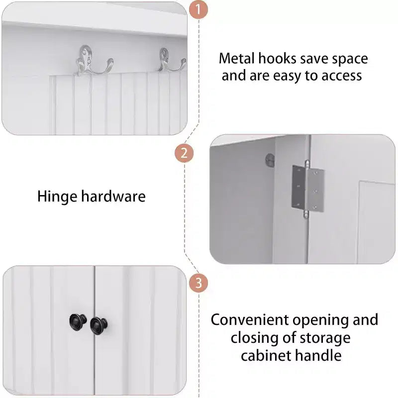 Acekool Portemanteau d'entrée 4 en 1 avec banc à chaussures de rangement, porte-manteaux avec 4 crochets, organisateur d'entrée avec étagères de présentation et armoire, blanc