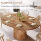 Table à manger ovale Lantine pour 6 personnes, table de cuisine de ferme de 140 cm avec piédestal cylindrique