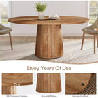 Table à manger ovale Lantine pour 6 personnes, table de cuisine de ferme de 140 cm avec piédestal cylindrique