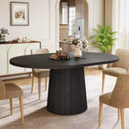 Table à manger ovale Lantine pour 6 personnes, table de cuisine de ferme de 140 cm avec piédestal cylindrique
