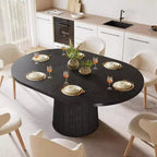 Table à manger ovale Lantine pour 6 personnes, table de cuisine de ferme de 140 cm avec piédestal cylindrique