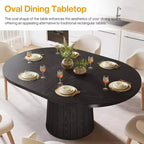Table à manger ovale Lantine pour 6 personnes, table de cuisine de ferme de 140 cm avec piédestal cylindrique