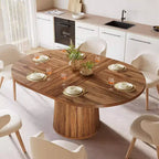 Table à manger ovale Lantine pour 6 personnes, table de cuisine de ferme de 140 cm avec piédestal cylindrique