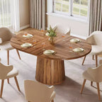 Table à manger ovale Lantine pour 6 personnes, table de cuisine de ferme de 140 cm avec piédestal cylindrique