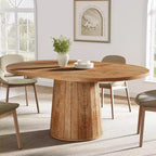 Table à manger ovale Lantine pour 6 personnes, table de cuisine de ferme de 140 cm avec piédestal cylindrique