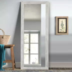 MAYEERTY Full Length Mirror Solid Wood Brushed Washed White 64x21in with Stand Tempered Glass