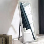 MAYEERTY Miroir pleine longueur en bois massif brossé blanc délavé 64x21in avec support en verre trempé