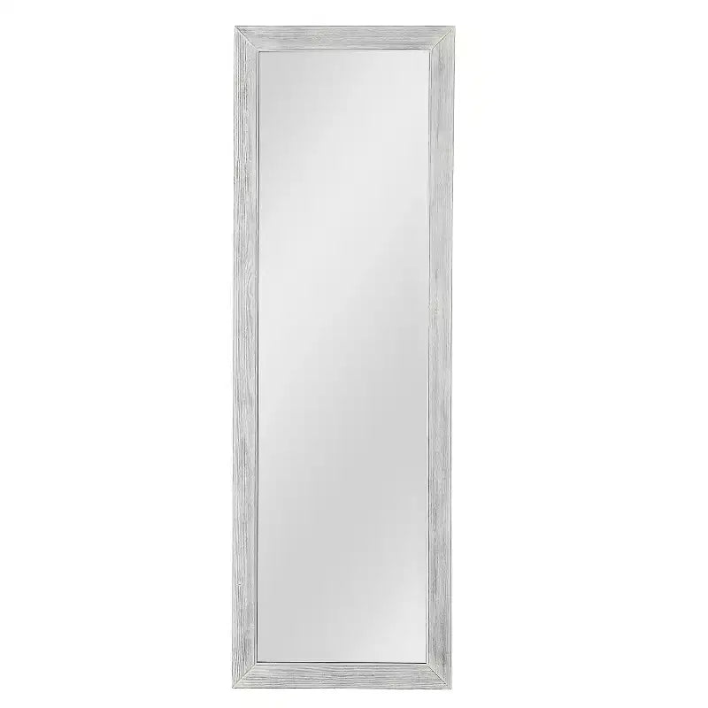 MAYEERTY Miroir pleine longueur en bois massif brossé blanc délavé 64x21in avec support en verre trempé