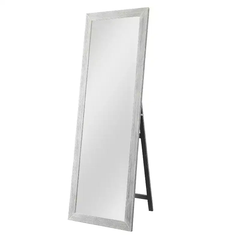 MAYEERTY Miroir pleine longueur en bois massif brossé blanc délavé 64x21in avec support en verre trempé