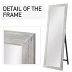 MAYEERTY Miroir pleine longueur en bois massif brossé blanc délavé 64x21in avec support en verre trempé
