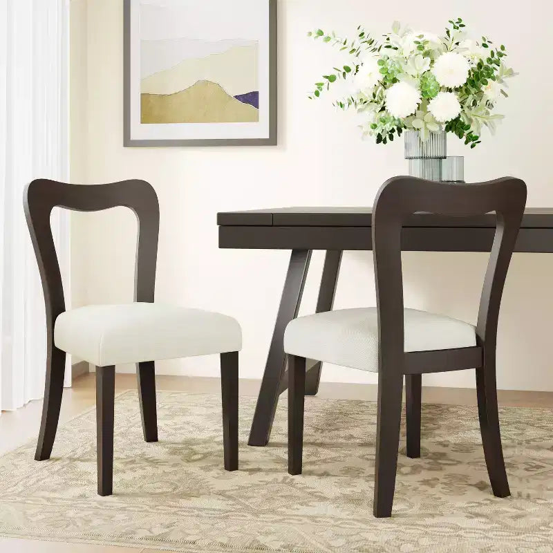 Okak Set of 2 Upholstered Heart-Shaped Hollow Back Dining Chair Without Arm,Wooden Accent Dining Chairs for Dining Room,Kitchen